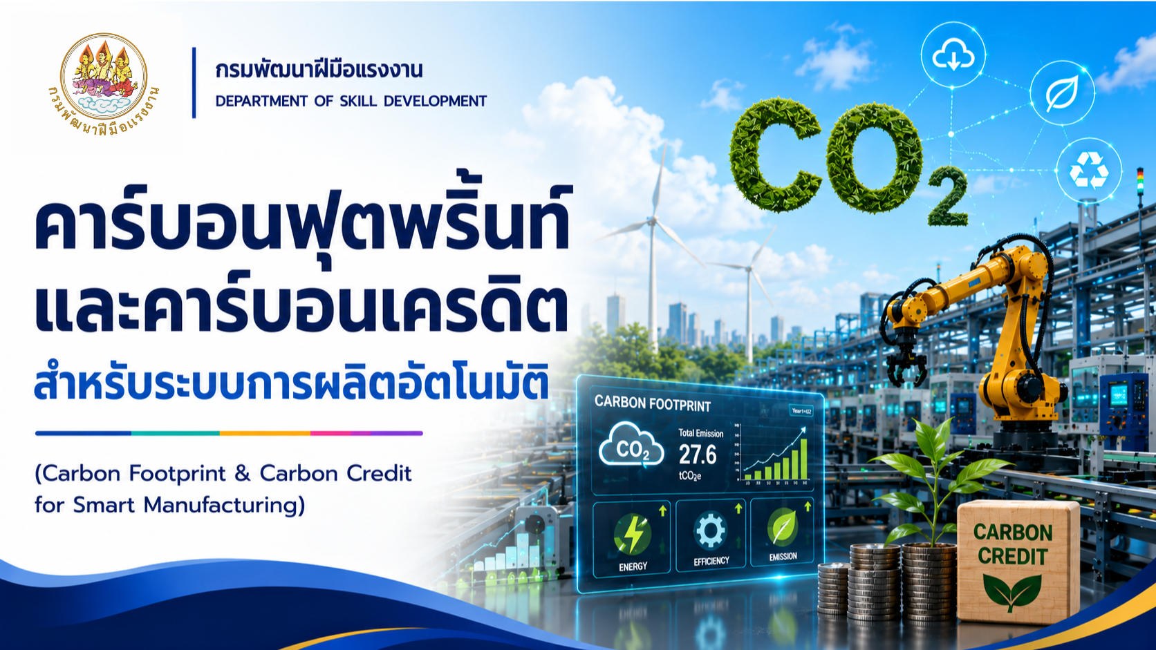 รูปภาพคอร์ส คาร์บอนฟุตพริ้นท์และคาร์บอนเครดิตสำหรับระบบการผลิตอัตโนมัติ 